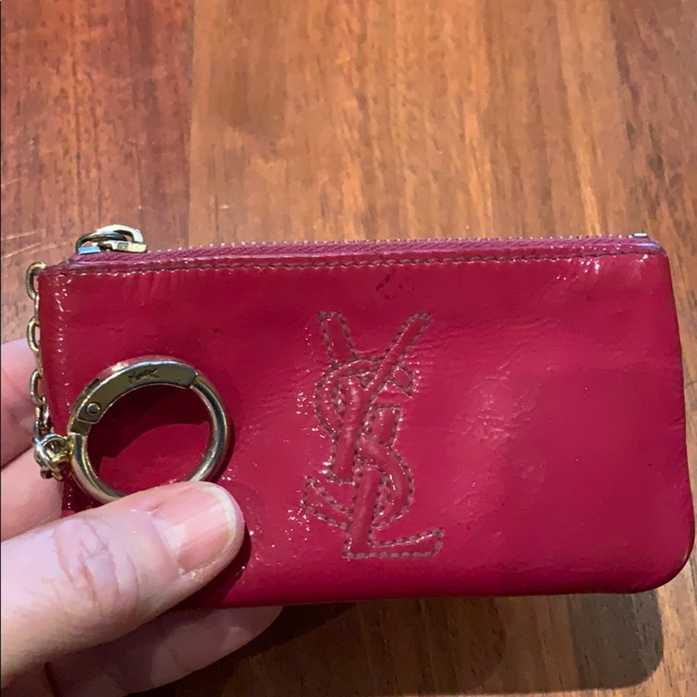 YSL Pink patent keychain pochette clés